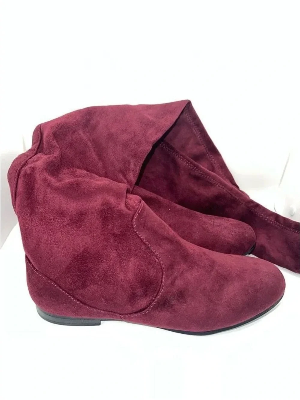 Celia Women's Wine Unique Tall Suede Stretch Knee Boot Size 6.5 New